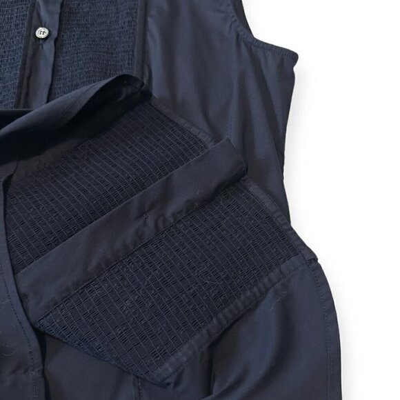 Prada Dark Blue Sleeveless Button Down Shirt, Size 44 Italy, stretch - Picture 10 of 15